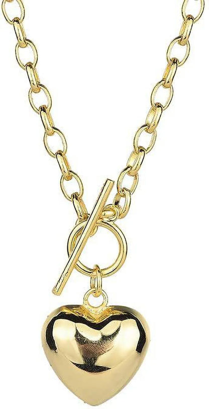 Stylish Gold Plated Love Heart Pendant Toggle Necklace Chain Destiny Jewels