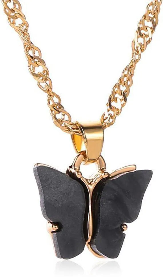 Stylish Gold Plated Butterfly Pendant Necklace Black Destiny Jewels