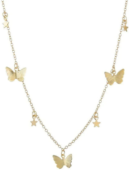 Stylish Gold Plated Stars Butterfly Pendant Necklace Chain Destiny Jewels