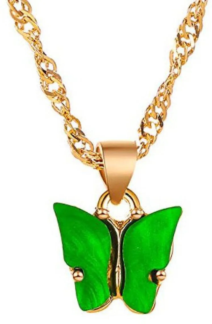 Stylish Green Butterfly Gold-Plated Chain Necklace Destiny Jewels