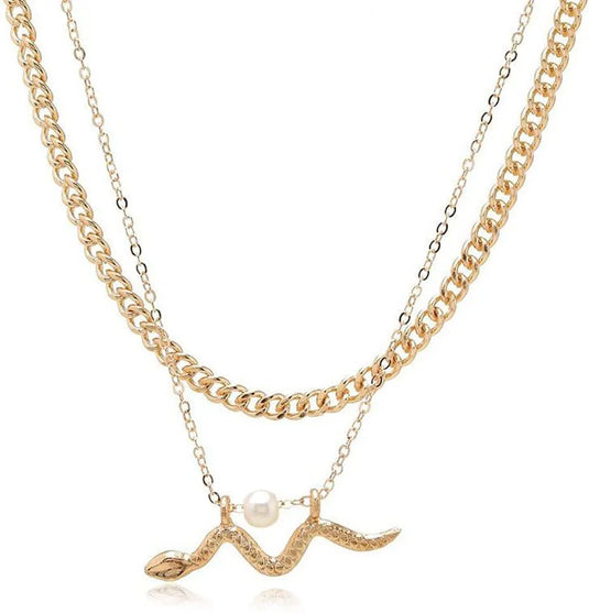 Trending Gold Plated Snake Pearl Multi-layer Necklace For Women Destiny Jewels