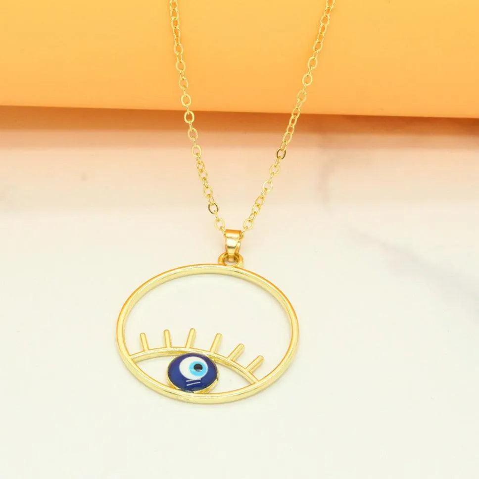 Gold Plated Turkish Stylish Blue Evil Eye Necklace For Women &amp; Girls Alloy Necklace Destiny Jewels