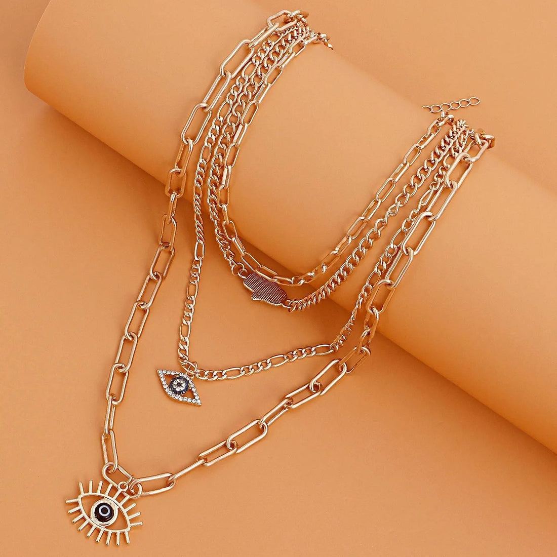 Gold Plated Evil Eyes Punk Style Layered Necklace For Women &amp; Girls Alloy Layered Destiny Jewels