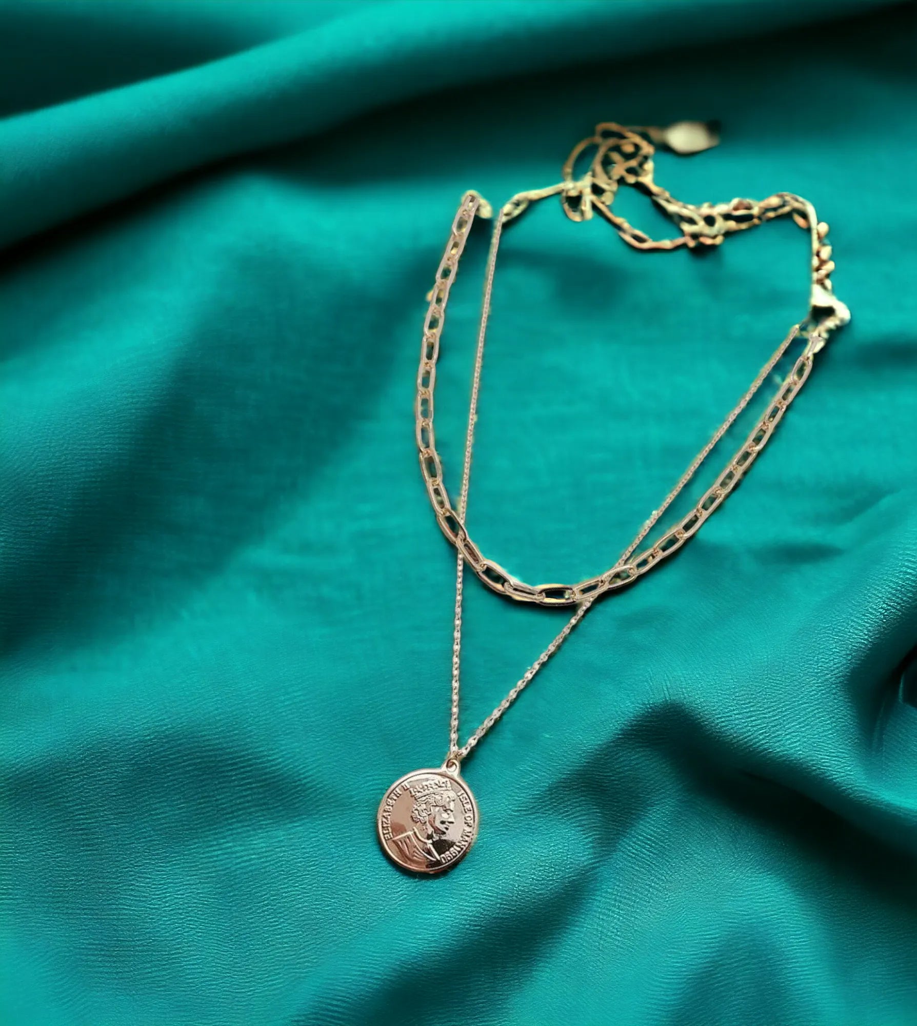 Layered Necklace Set - Stylish Simple Gold Plated Head Coin Pendant Necklace Gold-Plated Plated Brass Chain Destiny Jewels