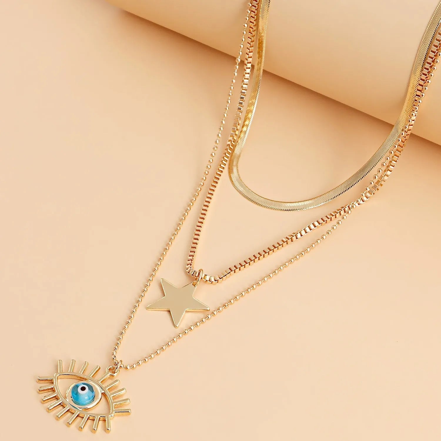 Gold Plated Evil Eye &amp; Star Multilayer Necklace For Women &amp; Girls Alloy Necklace Destiny Jewels