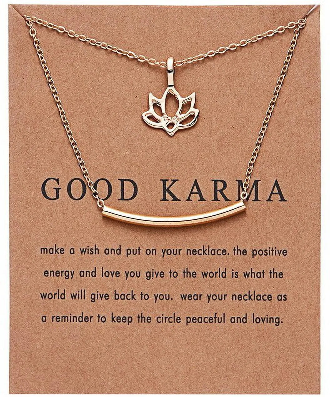 Gold Plated Good Karma Happy Lotust Double Layer Pinapes Good Luck Card Necklace Alloy Necklace Destiny Jewels