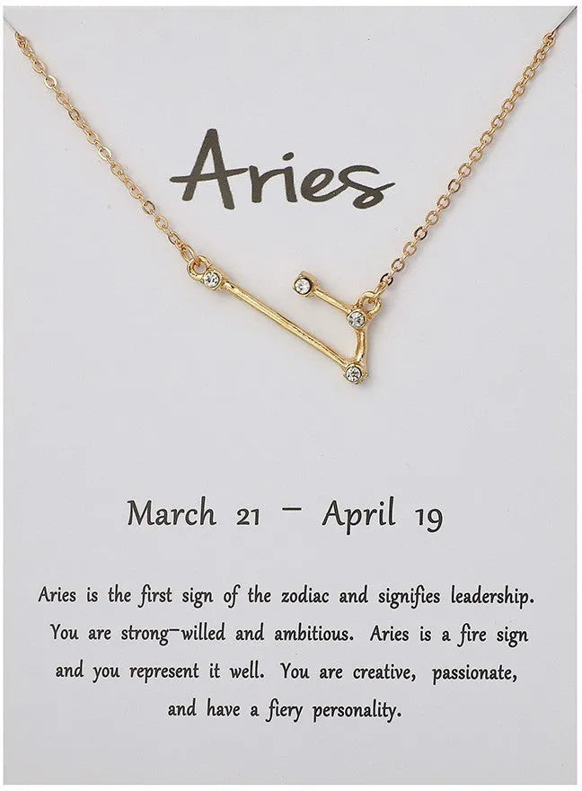 Gold Plated Aries Constellation Necklace Aries Zodiac Astrology Card Necklace Zircon Alloy Necklace Destiny Jewels