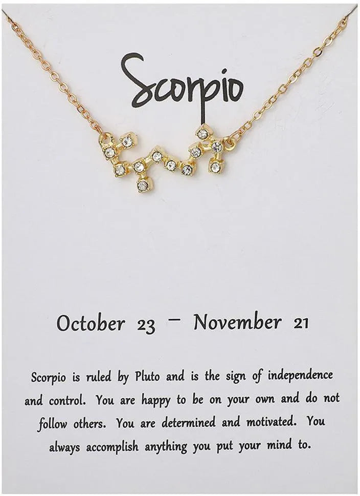 Desiny Jewels Gold Plated Rhinestone Decor Scorpin Horoscope Astrology Zodiac Card Necklace Alloy Necklace Destiny Jewels