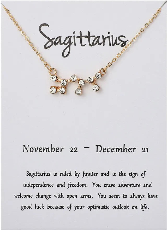 Desiny Jewels Gold Plated Rhinestone Decor Sagittarius Horoscope Astrology Zodiac Necklace Alloy Necklace Destiny Jewels