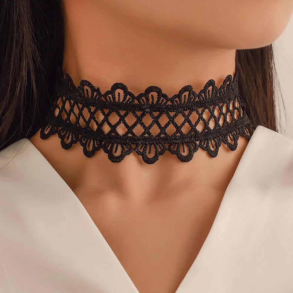 Lace Choker Necklaces Vintage Black Elastic Stretch Necklace For Women &amp; Girls Fabric Choker Destiny Jewels