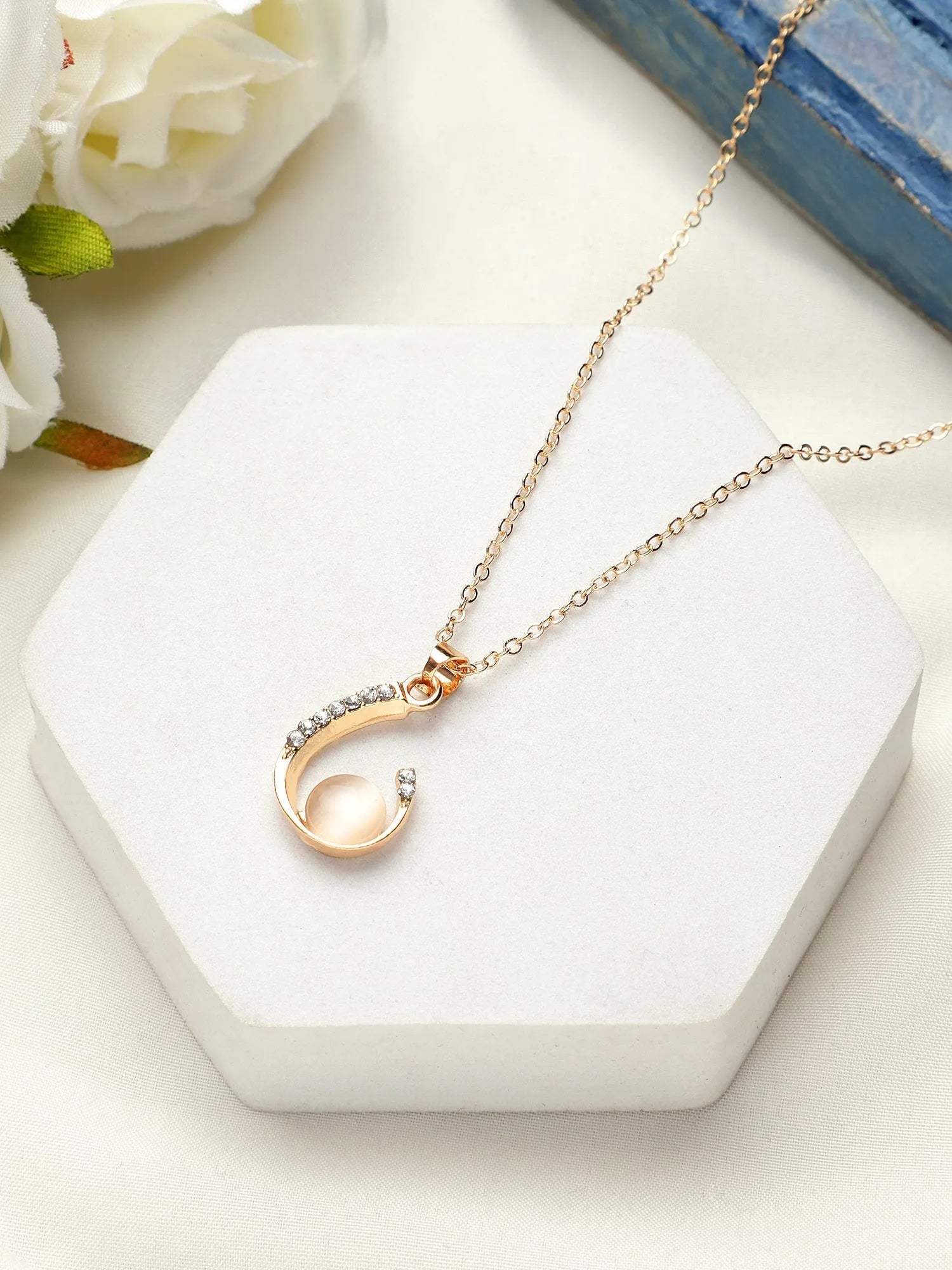 Stone Décor New Korean Creative Design Pendant Necklace For Women &amp; Girls Beads Gold-Plated Plated Alloy Necklace Destiny Jewels