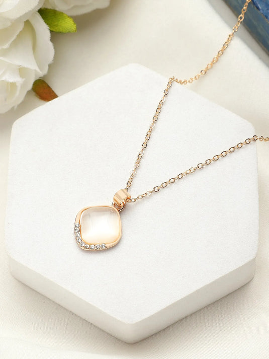 New Korean Design Geometric Curved Square Pendant Necklace For Women &amp; Girls Beads Gold-Plated Plated Alloy Necklace Destiny Jewels