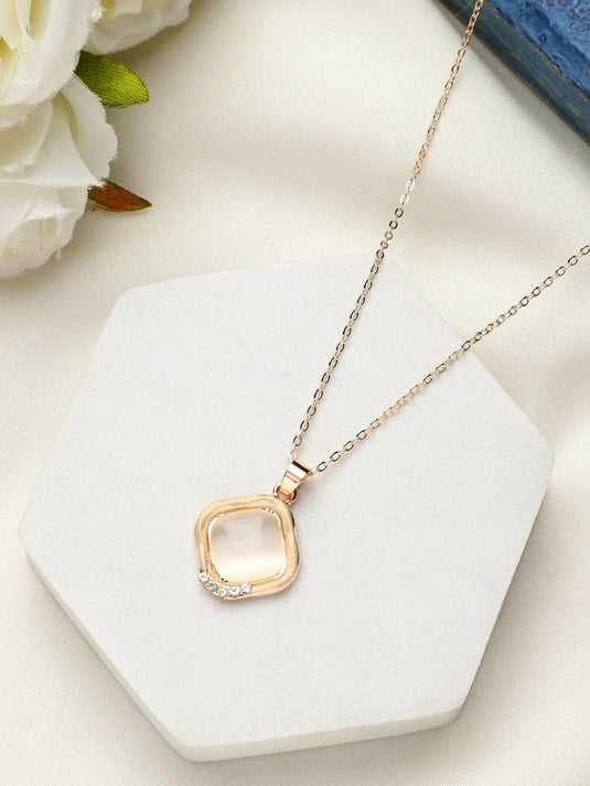 Korean Design Stone Décor Simple Square Shell Pendant Necklace For Women &amp; Girls Beads Gold-Plated Plated Alloy Necklace Destiny Jewels