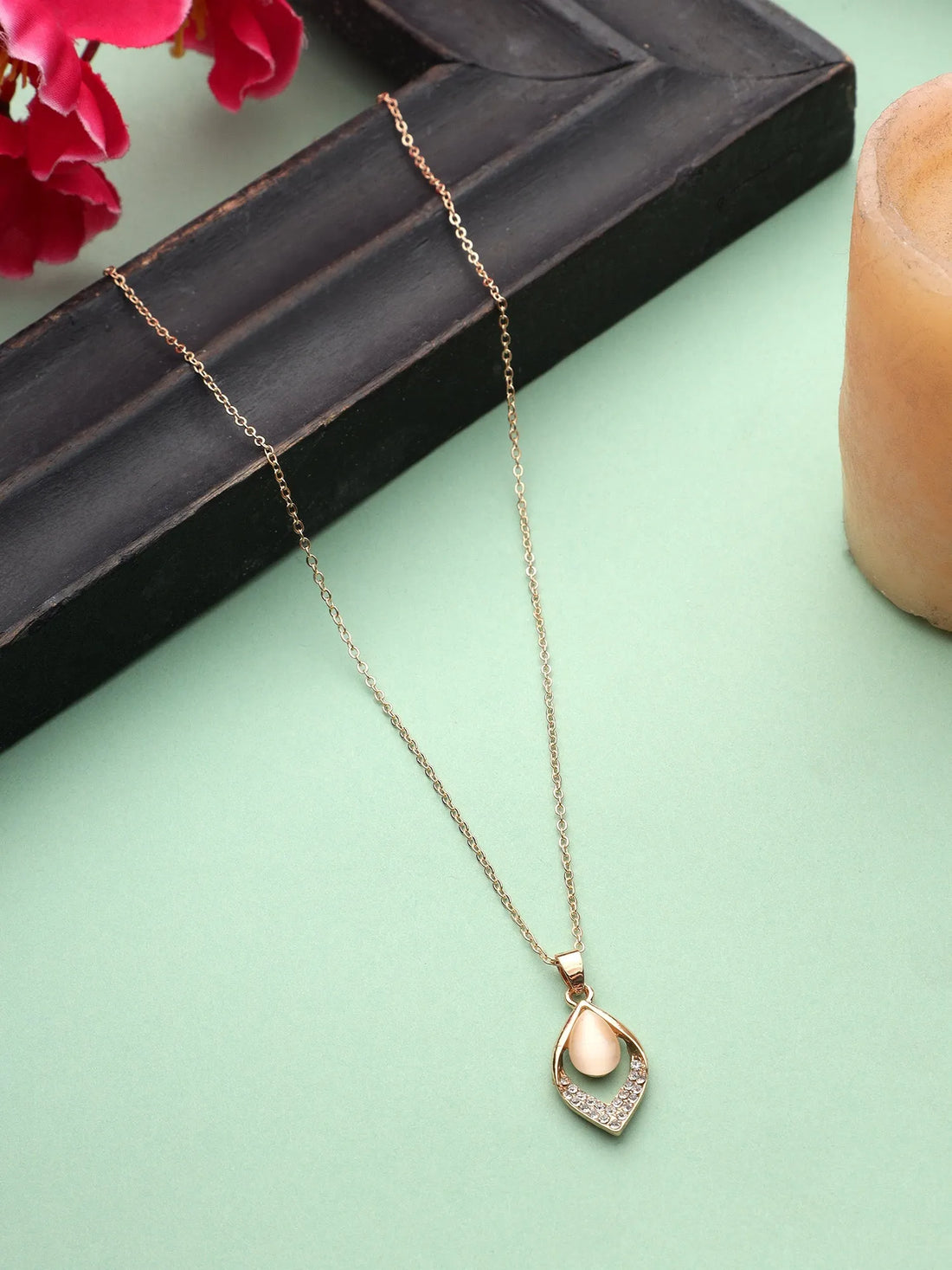 Korean Design Stone Décor Vintage Stone Décor Pendant Necklace For Women &amp; Girls Beads Gold-Plated Plated Alloy Necklace Destiny Jewels