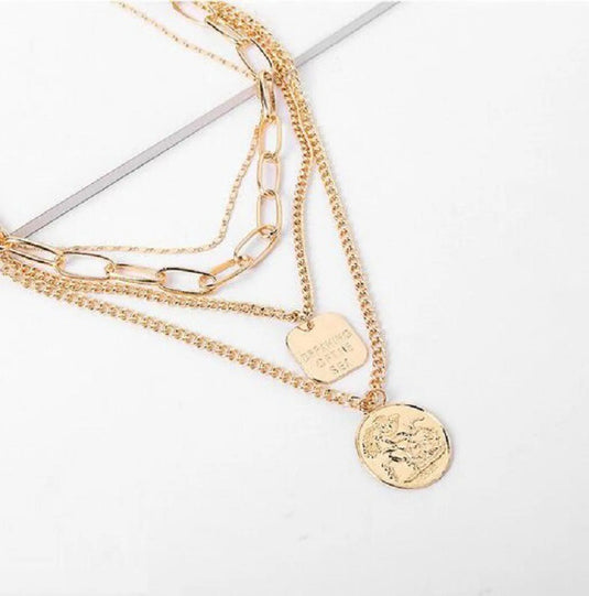 Vintage Fashion Coin Pendant Multi-Layer 4 Layers Necklace Gold-Plated Plated Alloy Necklace Destiny Jewels