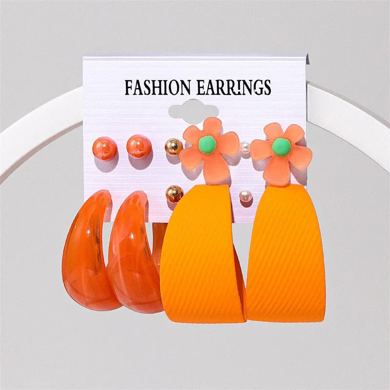 New Limited Collection Acrylic Colorful Big Hoop And Flower Décor Earrings Set Acrylic Earring Set - Pair Of 6 Destiny Jewels