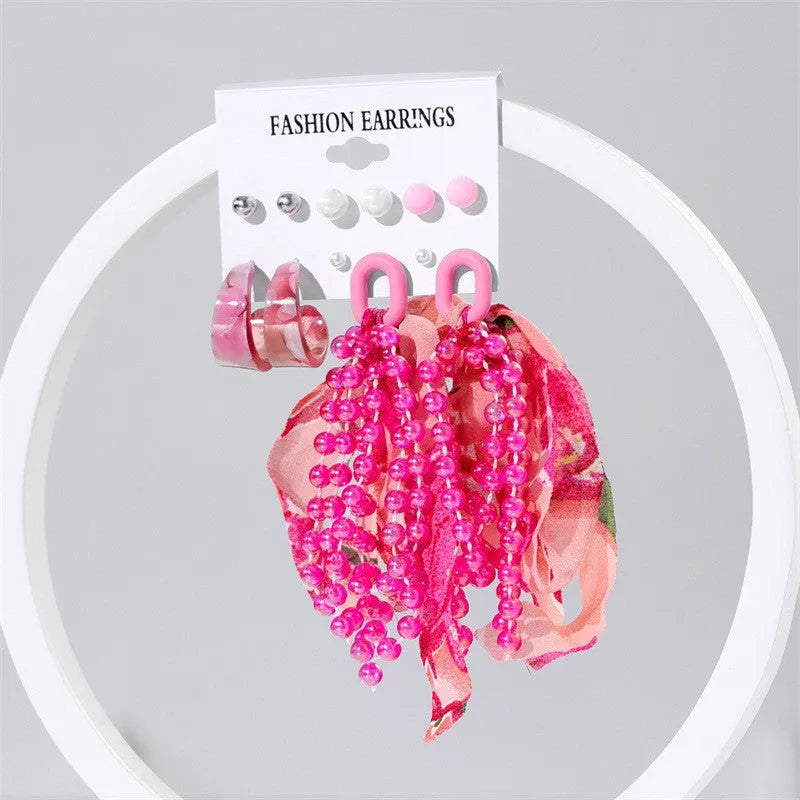 Acrylic Transparent Exaggerated Color Hoop And Tassel Decor Earrings Stud Set Alloy Earring Set Destiny Jewels