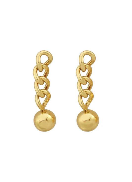 Gold Plated Stainless Steel Links Chain With Drop Ball Earrings Destiny Jewels