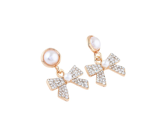 Stylish Bownot Gold Plated Stone Glossy Drops Earrings Destiny Jewels