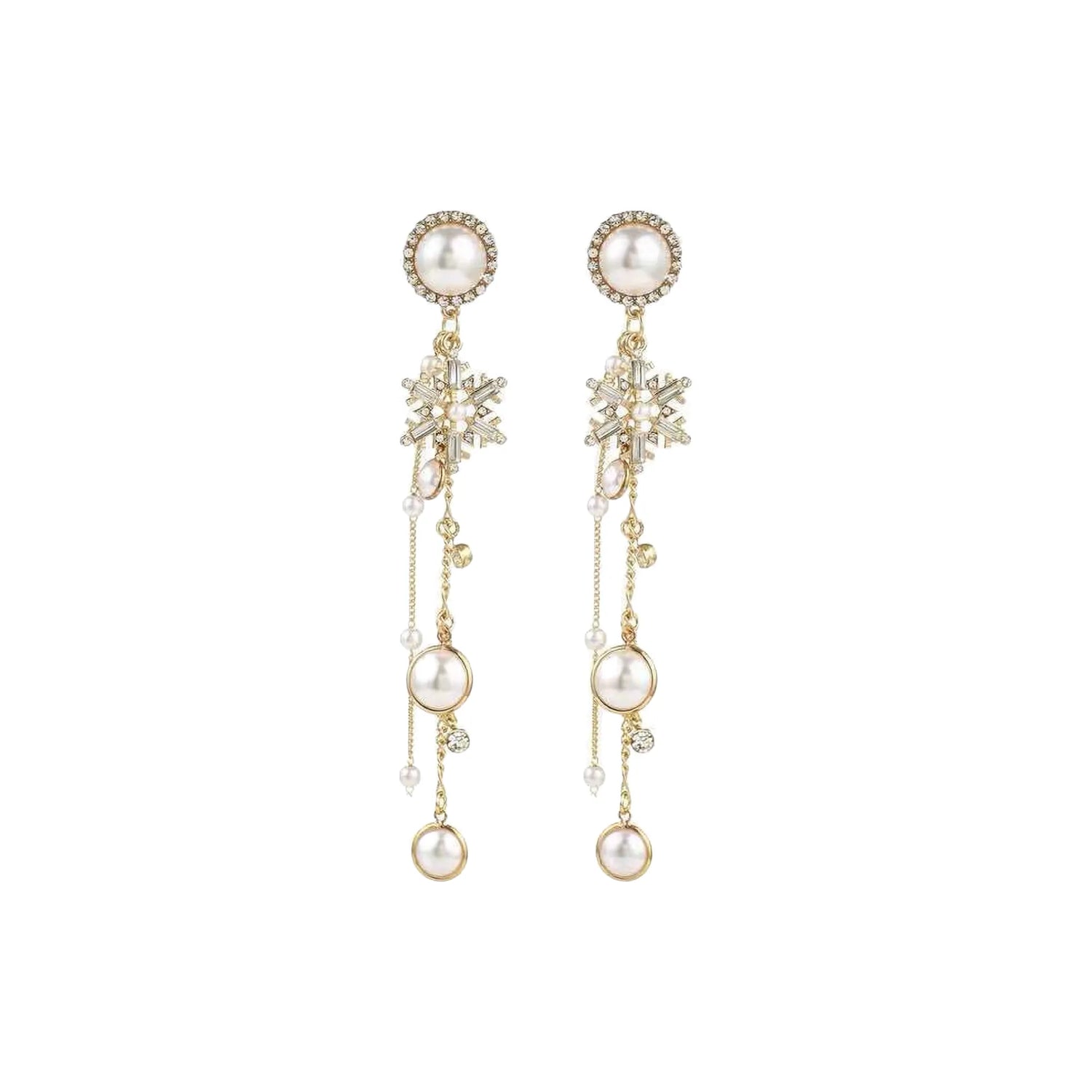 Pearl Décor Long Tassel Chain Rhinestone Inlaid Drop Earrings Destiny Jewels