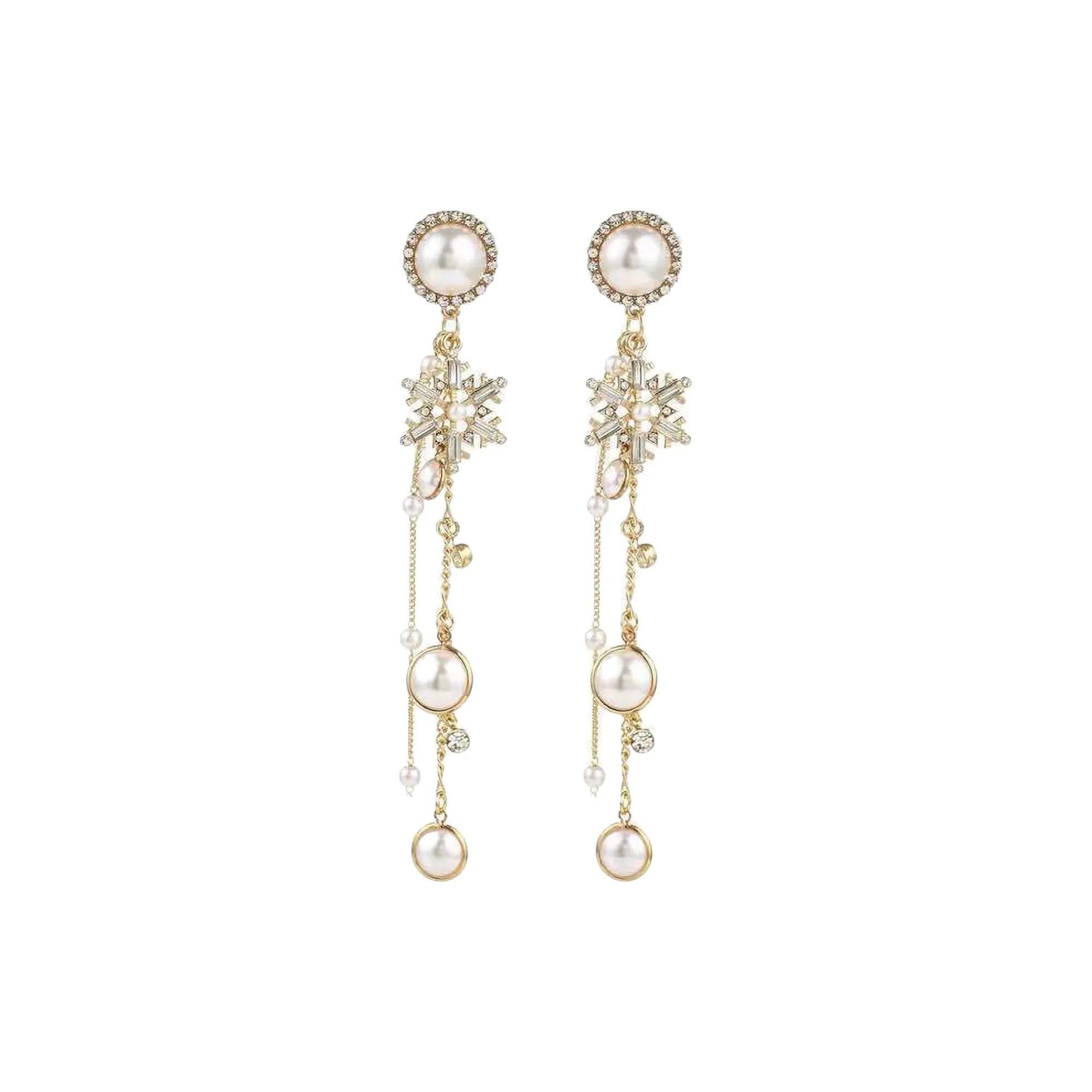 Pearl Décor Long Tassel Chain Rhinestone Inlaid Drop Earrings Destiny Jewels