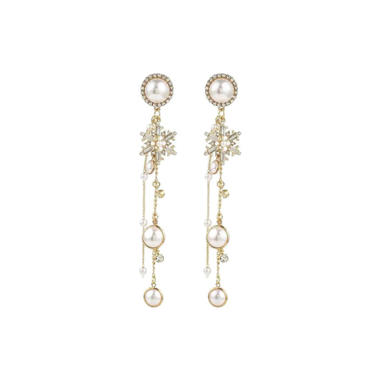 Pearl Décor Long Tassel Chain Rhinestone Inlaid Drop Earrings Destiny Jewels