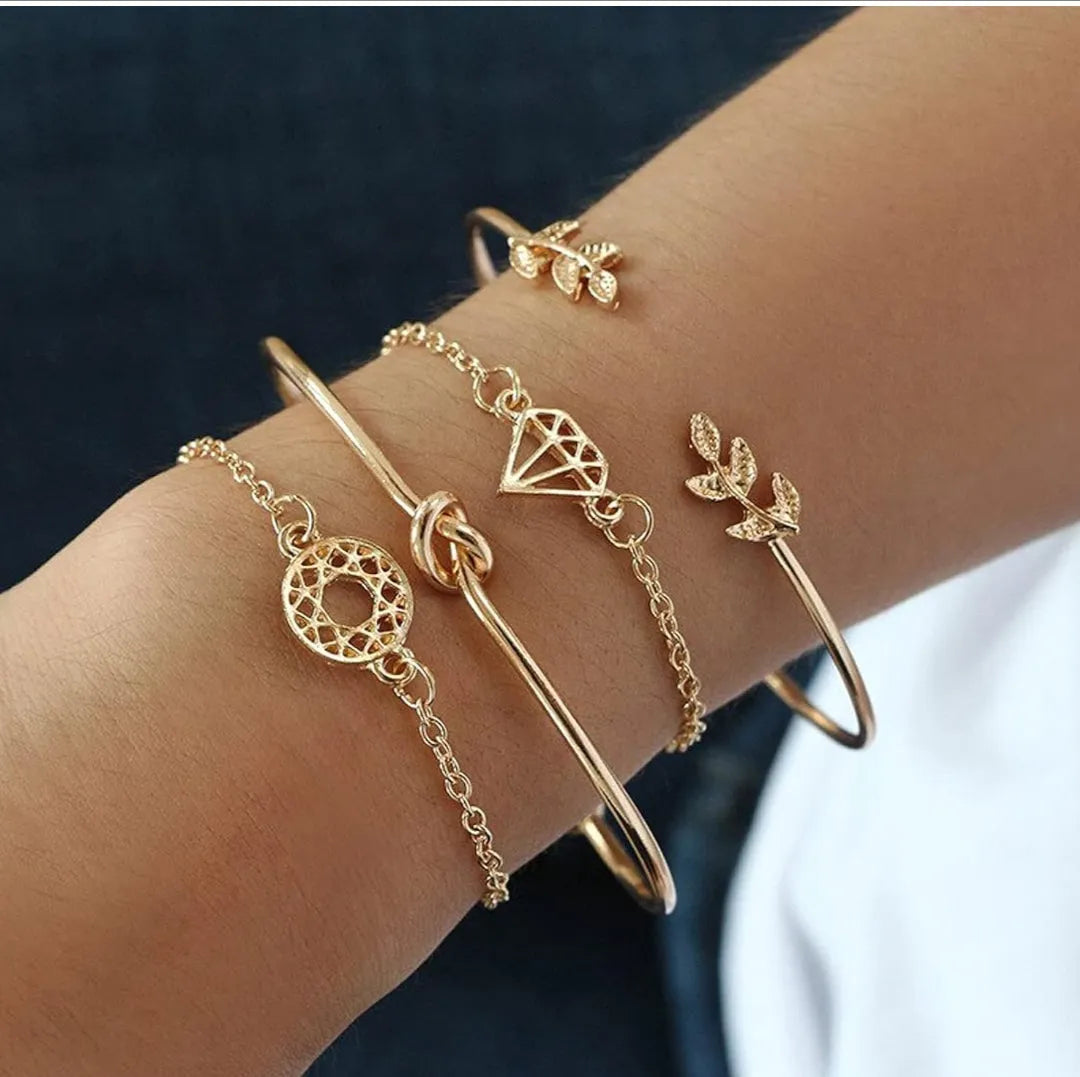 Brass Gold-Plated Bracelet Set (Pack Of 4) - Set Of 4 Destiny Jewels