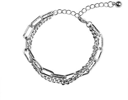 Everyday Double Layered Chain Silver Coated Bracelet - Set Of 1 Destiny Jewels