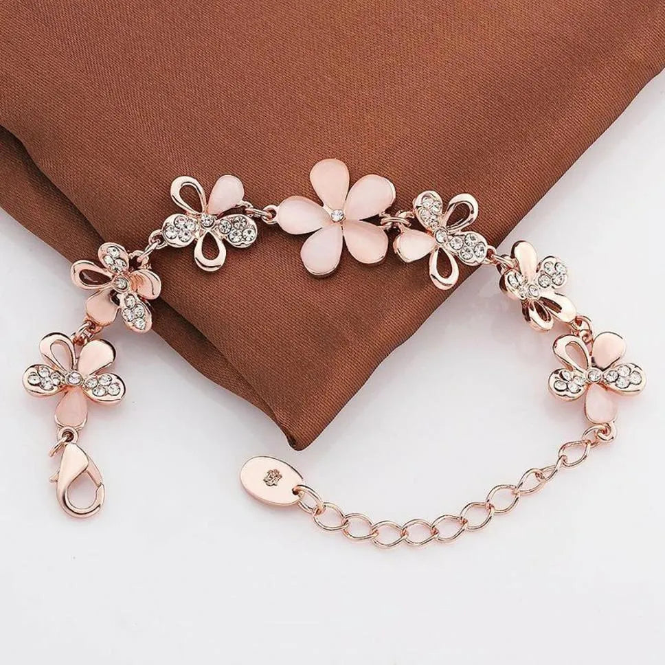 Modern Flower Design Rose Gold Bracelet Set - Set Of 1 Destiny Jewels