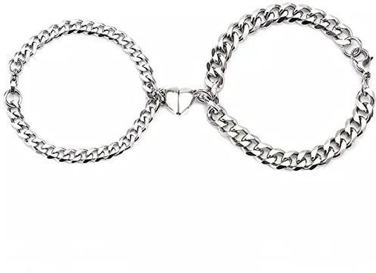 Stylish Magnetic Couple Sterling Silver Coated Couple Bracelet (Pack Of 2) Destiny Jewels