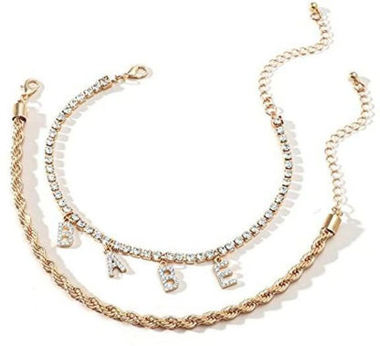 Stylish Rhinestone Babe Gold-Plated Bracelet Set (Pack Of 2) Destiny Jewels