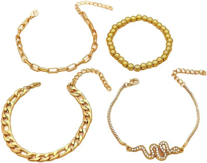 Combo 4Pcs Set Snake Decor With Stone Gold Plated Bracelet (Pack Of 4) Destiny Jewels