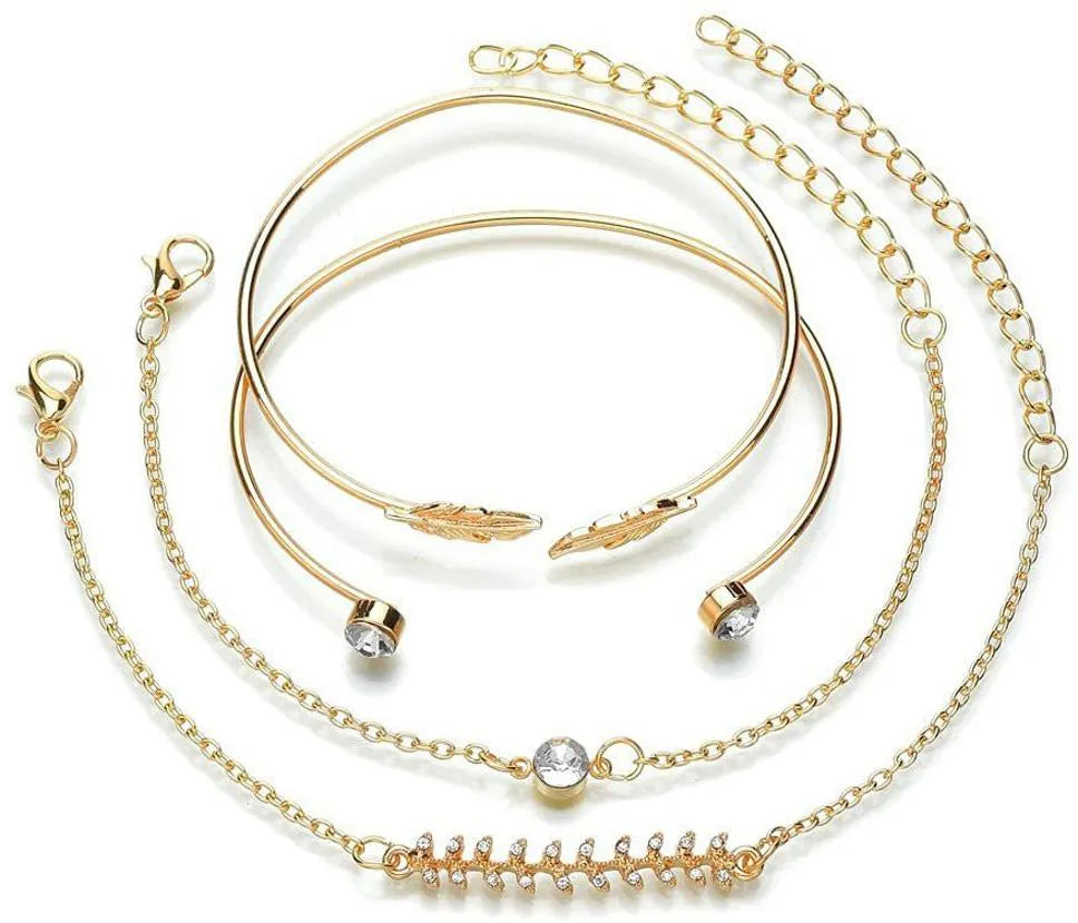 Combo 4Pce Set Gold Plated Layered Adjustable Boha Bracelet Set (Pack Of 4) Destiny Jewels