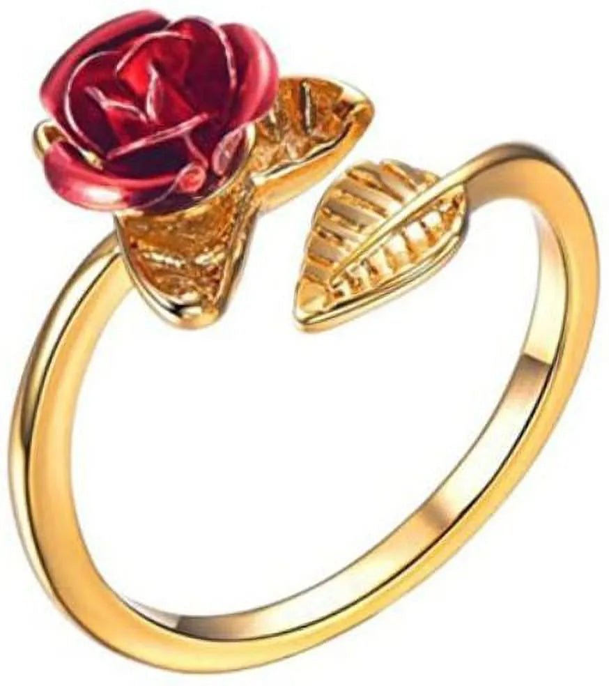 Modern Rose Flower Gold Plated Ring - Set Of 1 Destiny Jewels