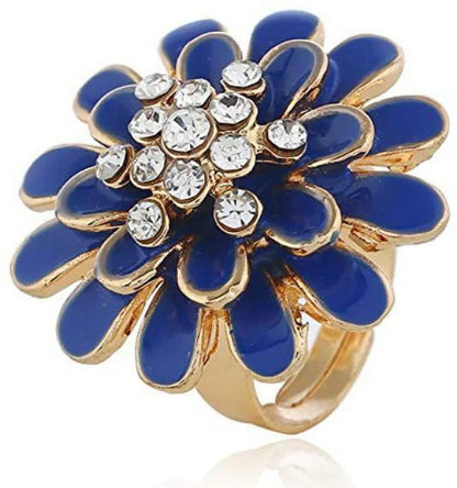 Vintage CZ Daisy Flower Adjustable Gold Plated Ring - Set Of 1 Destiny Jewels