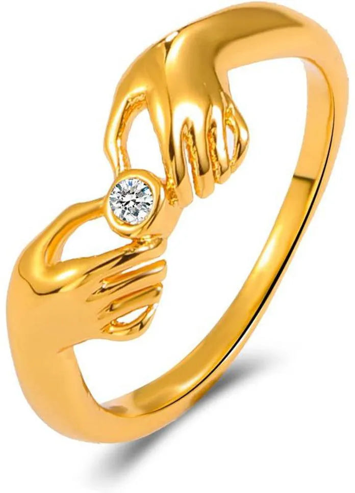 Stylish Hug Hands Gold Plated Ring - Set Of 1 Destiny Jewels