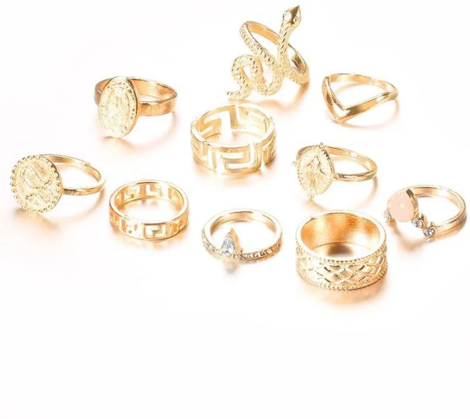 Modern Design Gold Plated Ring Set - Set Of 10 Destiny Jewels