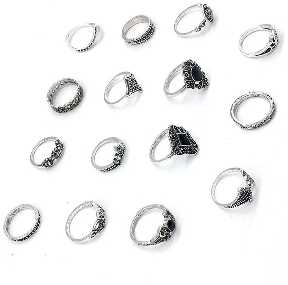 Vinatge Boho Oxidised Ring Set - Set Of 15 Destiny Jewels