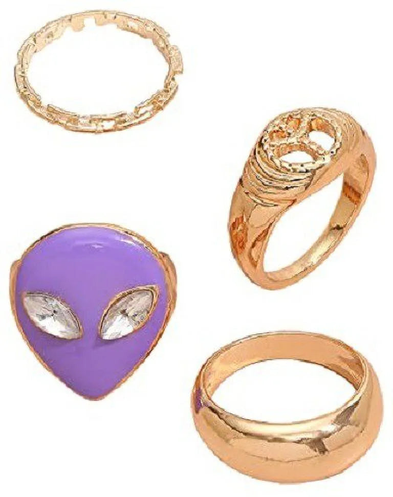 Gold Plated Evil Eye Ring Set Gold Plated - Set Of 4 Destiny Jewels