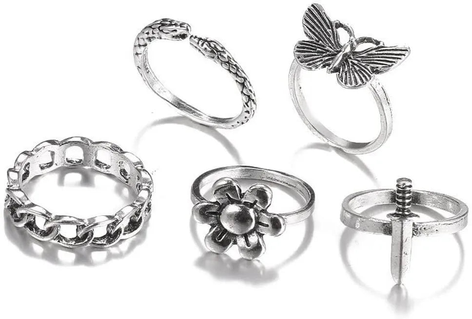 6Pcs Vintage Gothic Butterfly Finger Rings Destiny Jewels