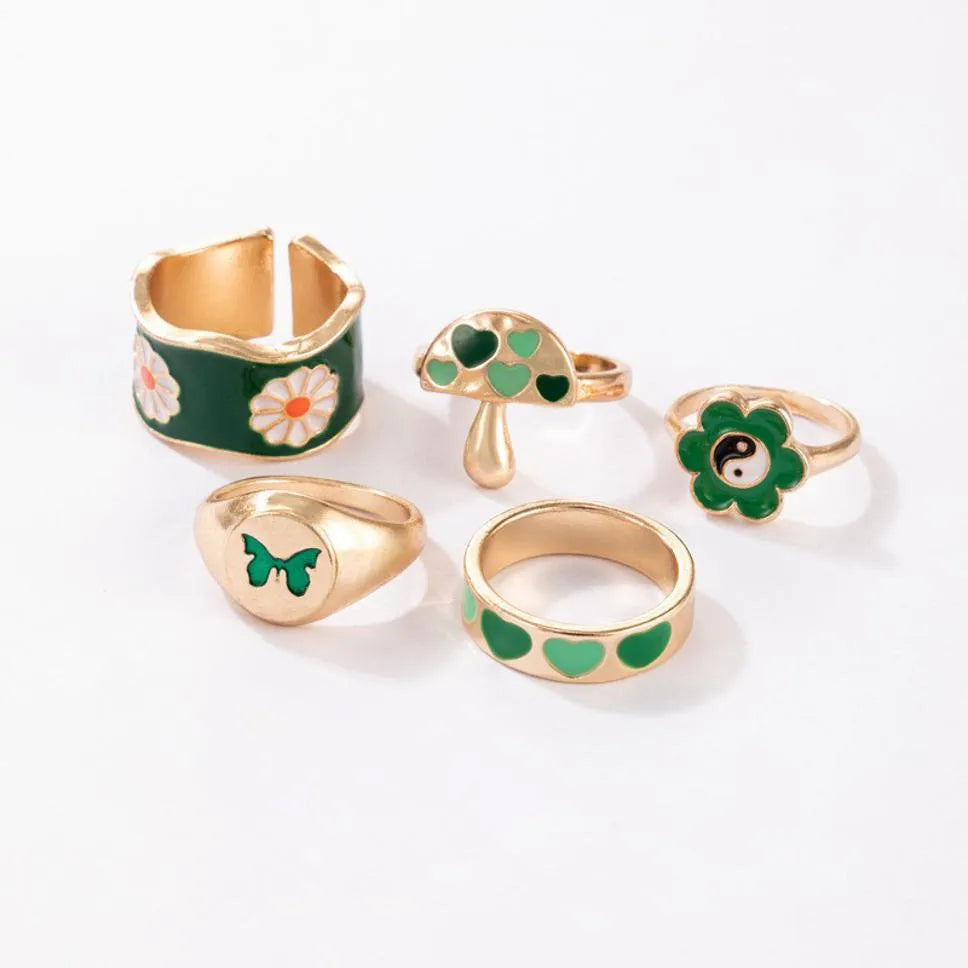 Modern Design Gold Plated Ring Set - Set Of 5 Destiny Jewels