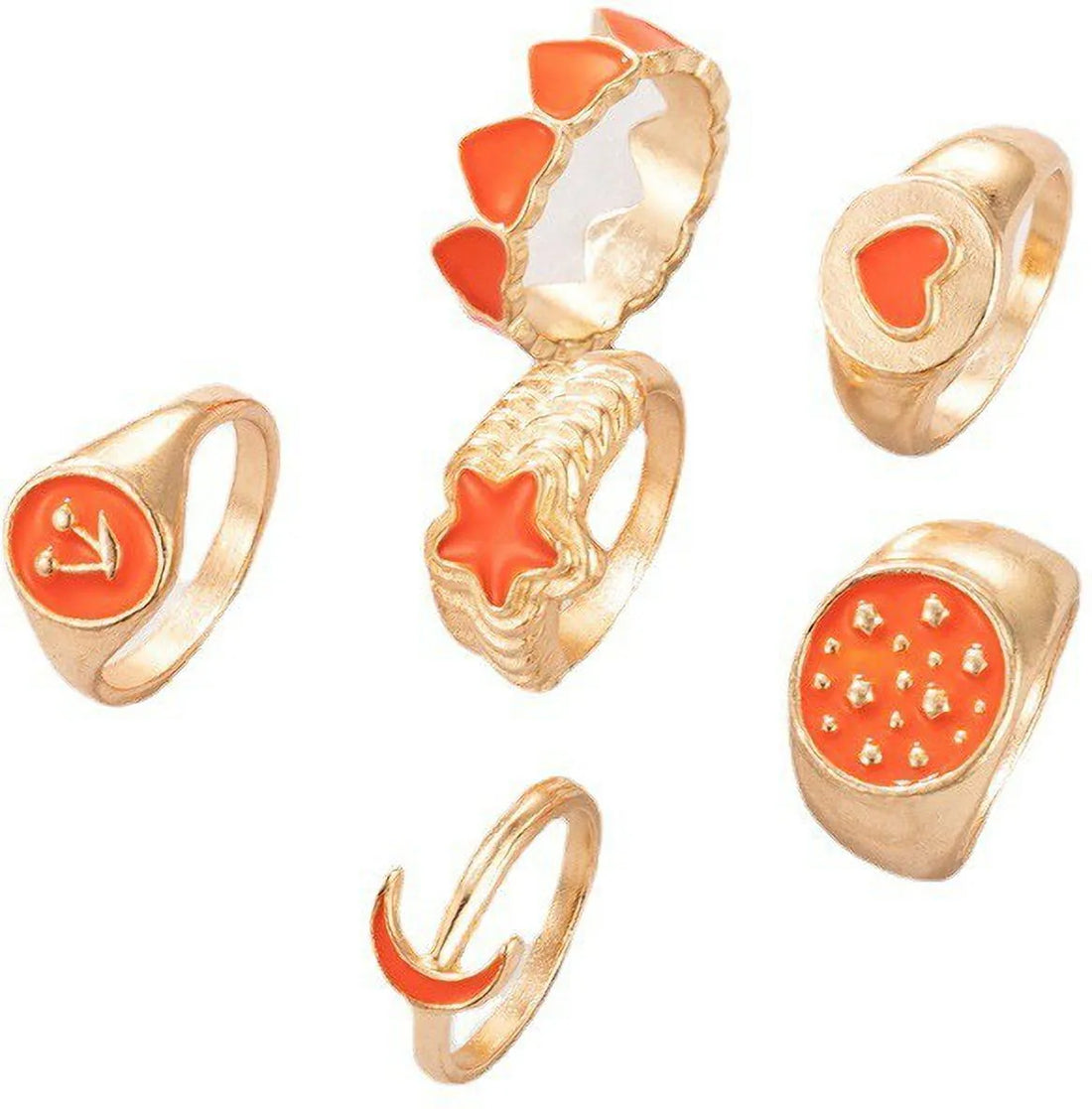 Combo of 5 Pcs Gold Plated Stylish Orange Ring Set - Set Of 6 Destiny Jewels