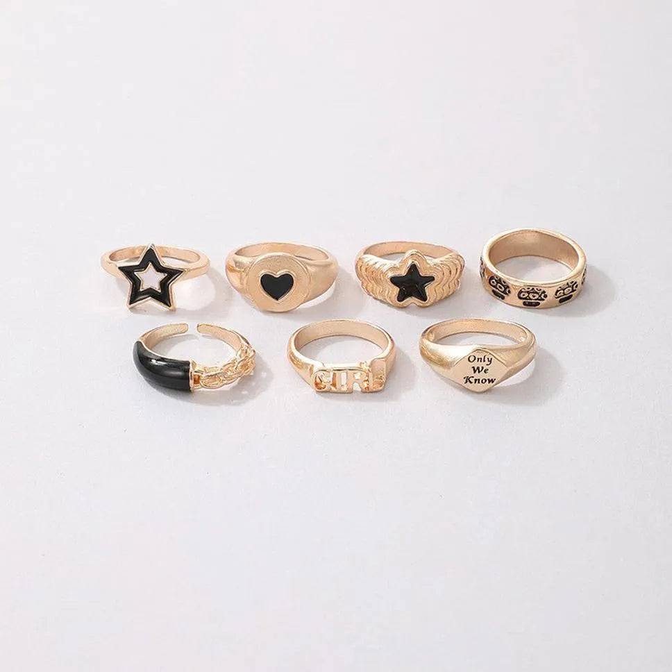 Modern Design Gold Plated Ring Set- Set Of 7 Destiny Jewels