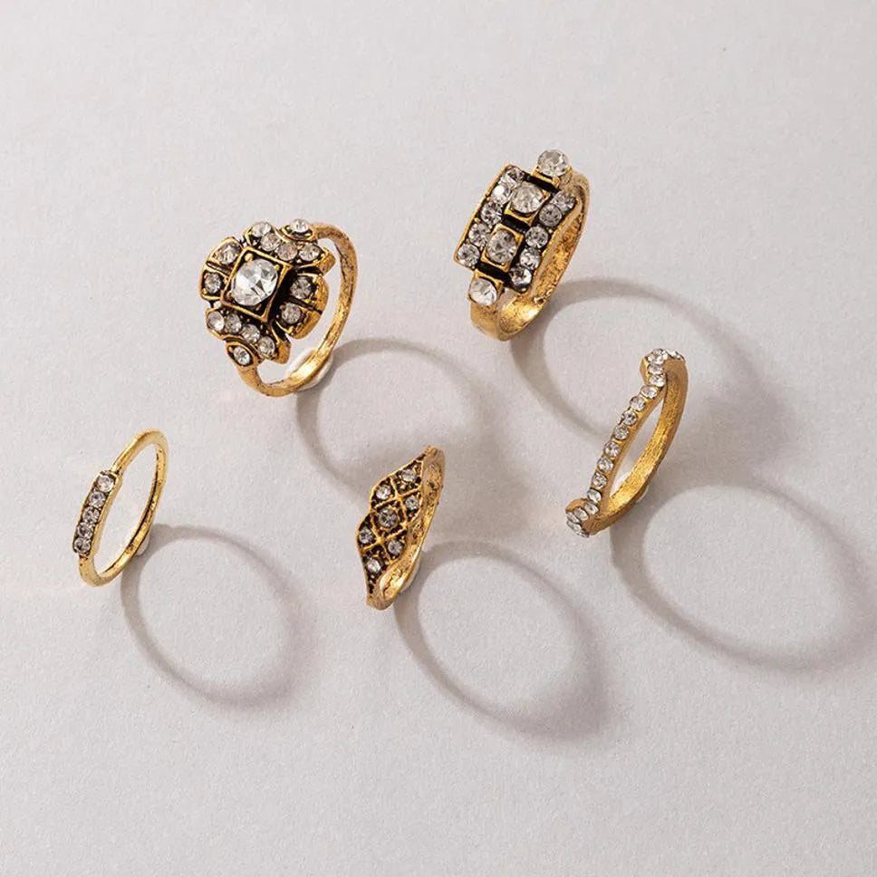 Modern Design Gold Plated Ring Set- Set Of 5 Destiny Jewels