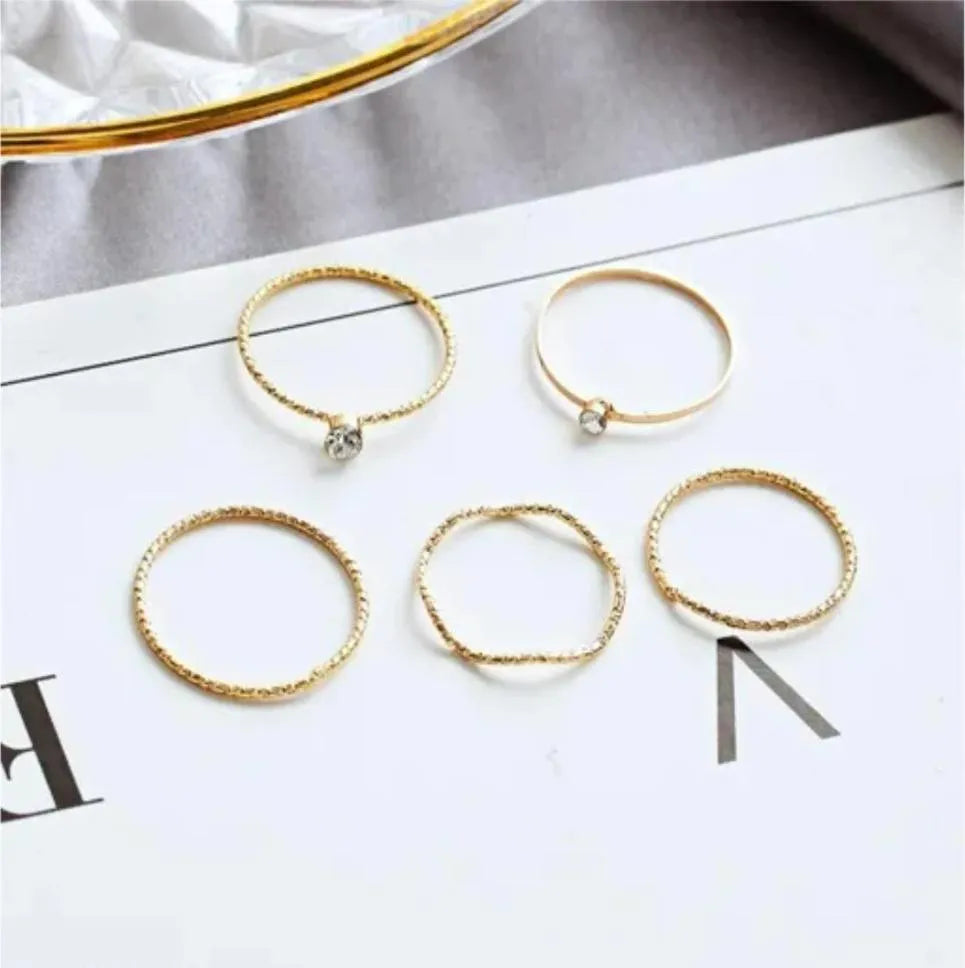 Alloy Cubic Zirconia Gold Plated Ring Set - Set Of 5 Destiny Jewels