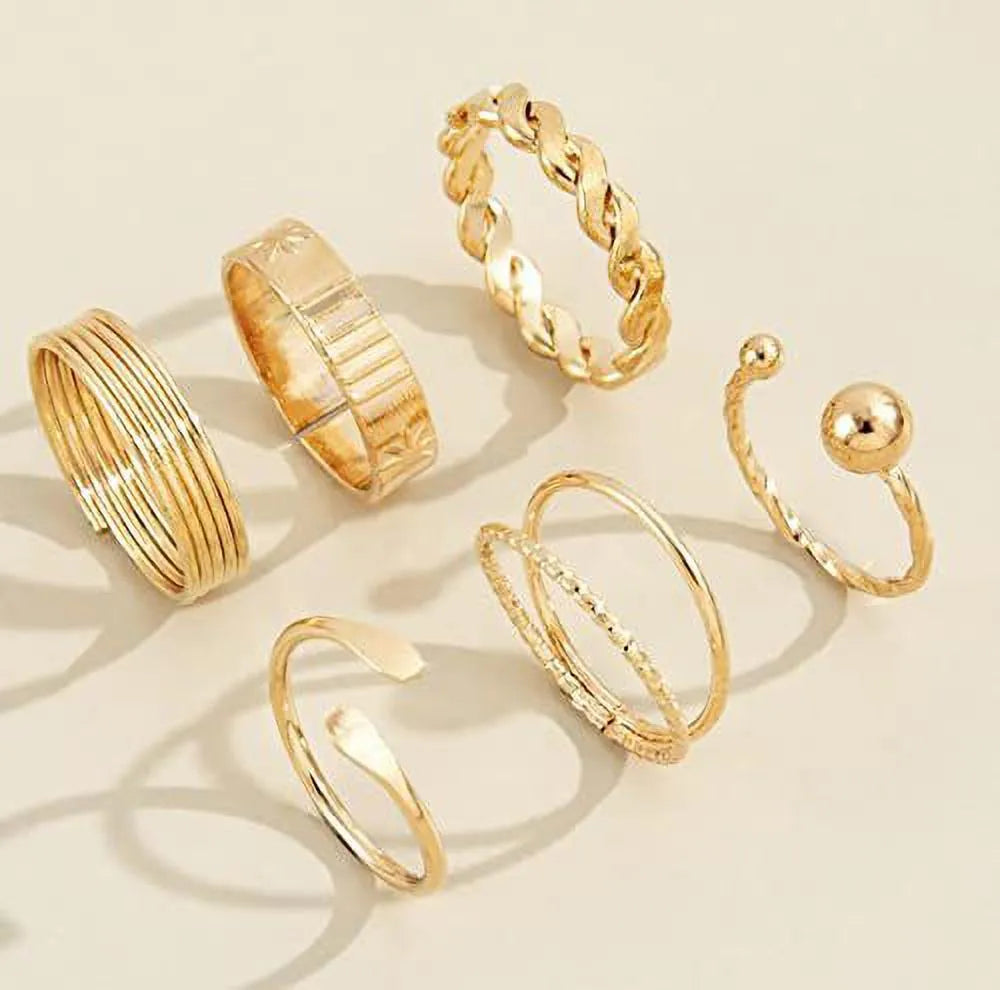 Set Of 6 Pcs Style Finger Rings Combo For Women &amp; Girls Alloy Gold Plated Ring Set - Set Of 6 Destiny Jewels