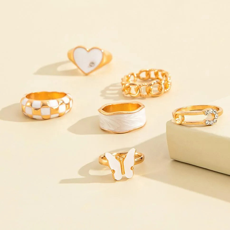 Modern Design Gold Plated Ring Set - Set Of 7 Destiny Jewels