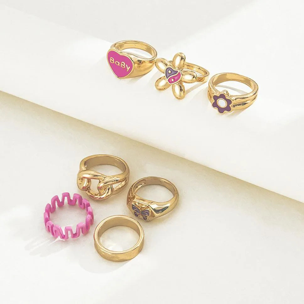 Modern Design Gold Plated Ring Set - Set Of 7 Destiny Jewels