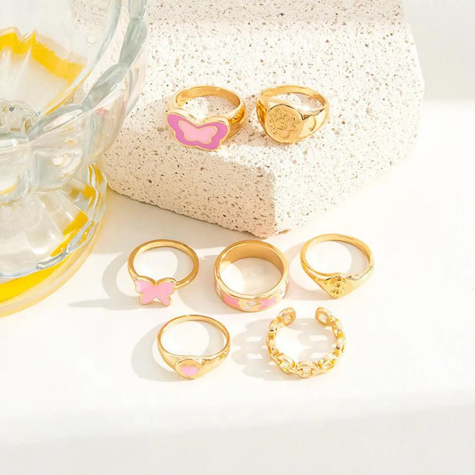 Modern Design Gold Plated Ring Set - Set Of 7 Destiny Jewels