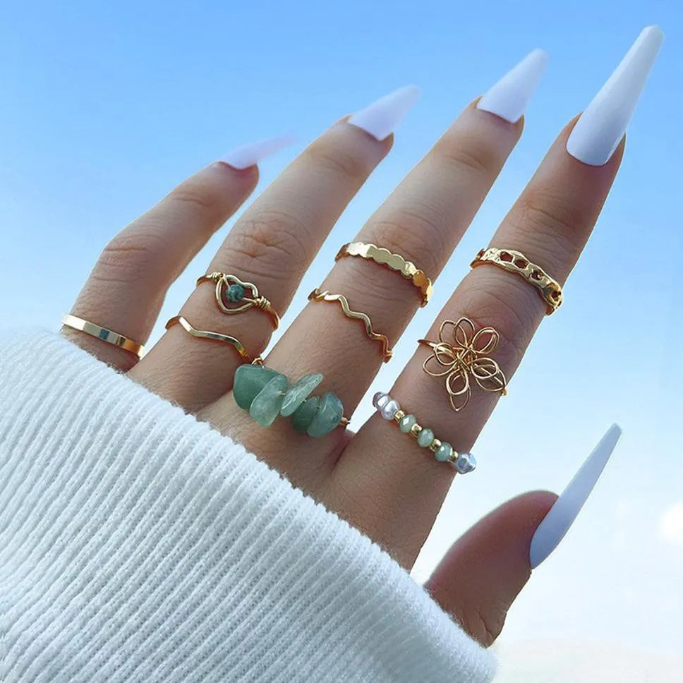 Minimal Design Gold Plated Ring Set - Set Of 8 Destiny Jewels